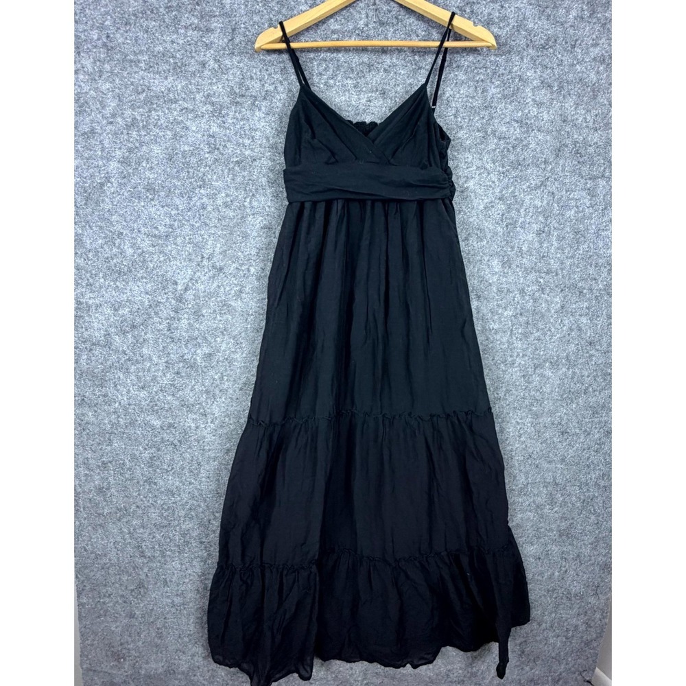United Colors Of Benetton Tiered Maxi Dress Women Black Cotton Spaghetti Strap